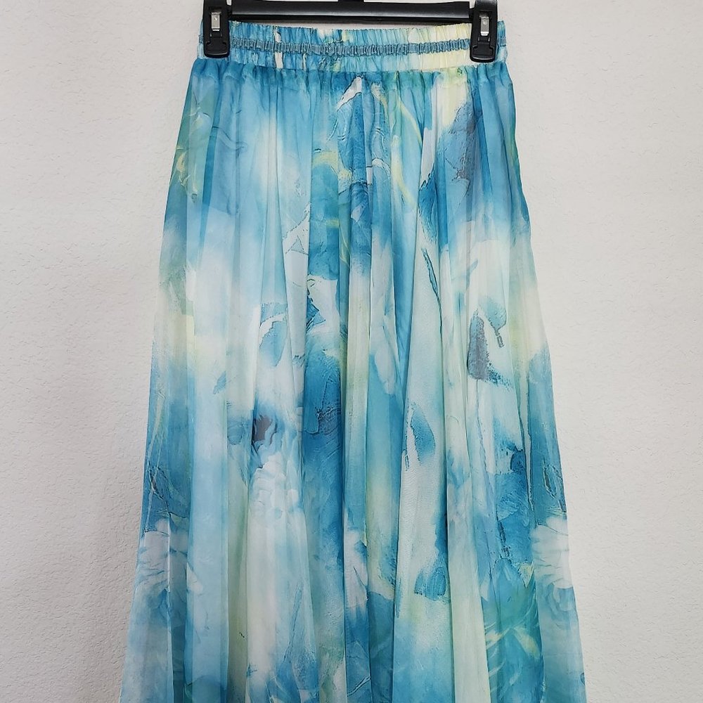 Women's Pleated Skirt Chiffon Elastic Waist Full Length Skirt